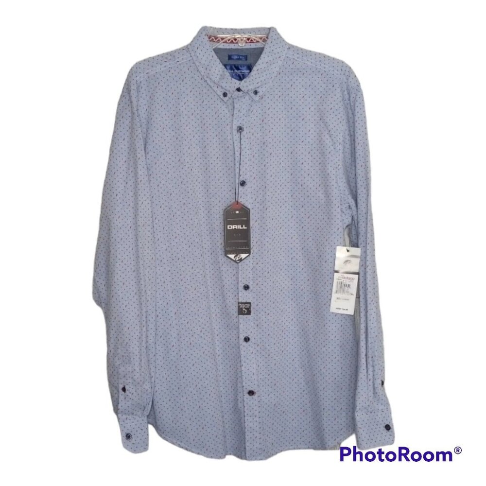 Drill Clothing Shirt Men's Large Company Button Down Slim Fit Peached Poplin